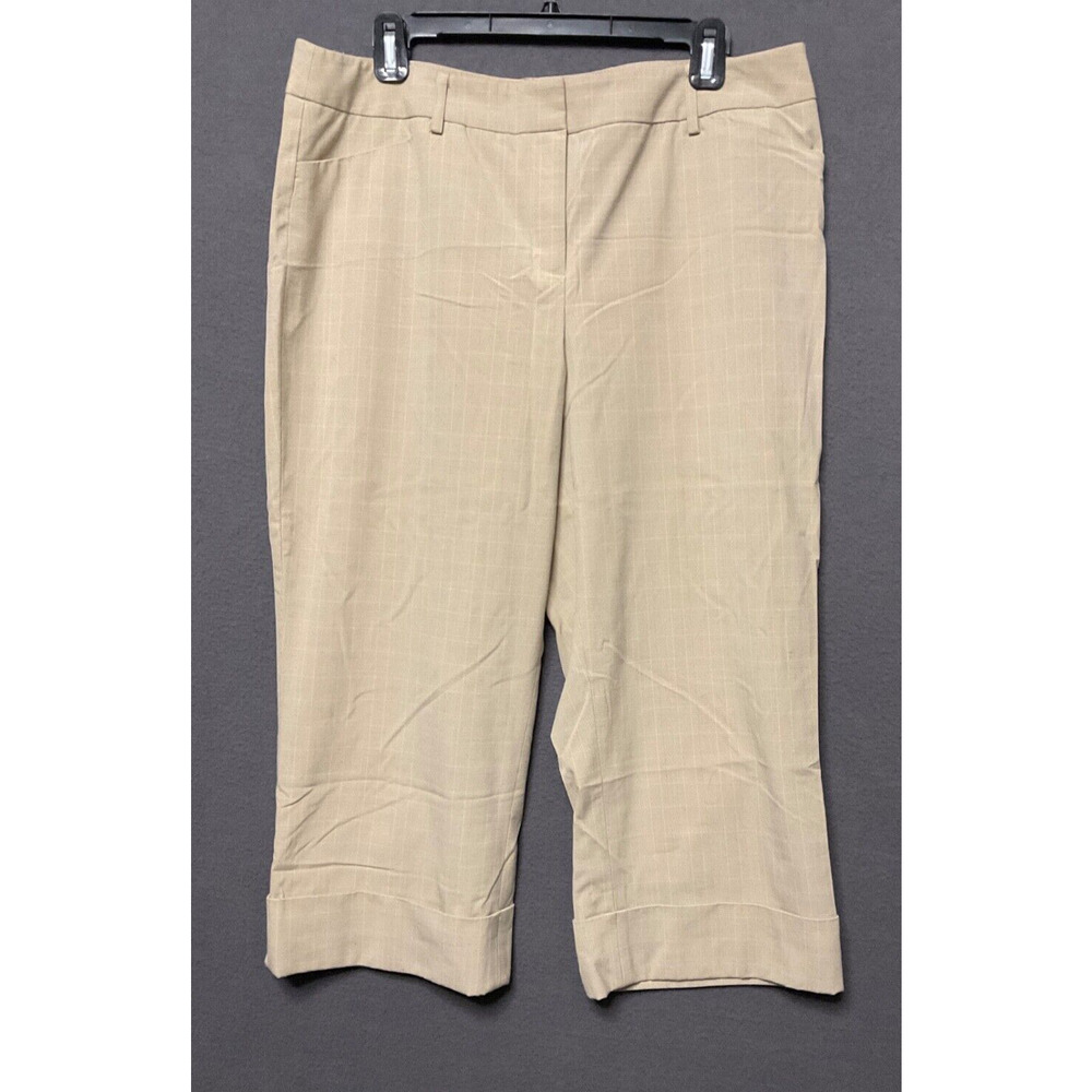 Apt. 9 Stretch Maxwell Cropped Pants S 14 Beige Check Workwear Career Cuffed